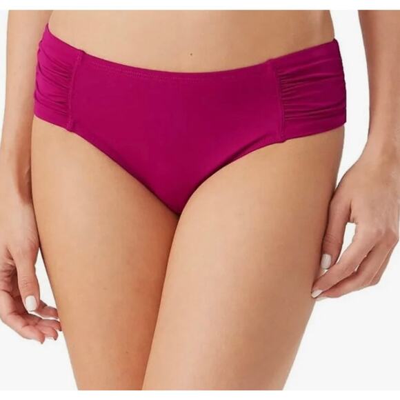 Tommy Bahama Pearl High Waist Side Shirred Bikini Bottoms Cabernet Crush L NWT - Picture 1 of 7